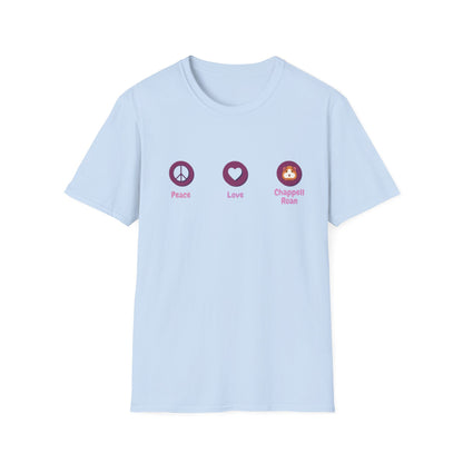 Peace Love Dragon Blue Unisex Softstyle T-Shirt, Casual Tee, Gift for Her/Him, Summer Style, Eco-Friendly Fashion, Relaxed Fit