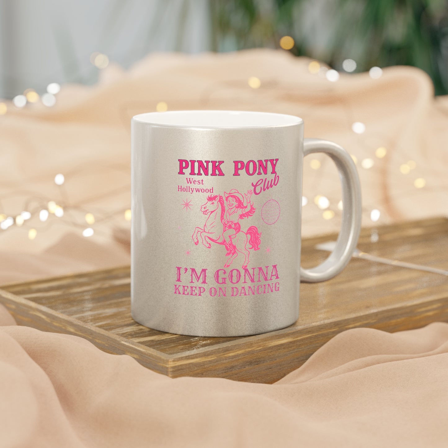 Pink Pony Club Metallic Mug - Stylish Silver/Gold Coffee Cup for Empowerment