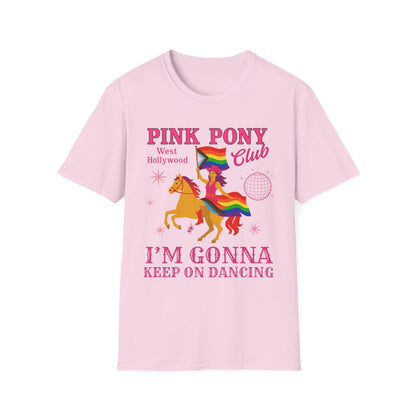 Pride Pink Pony T-Shirt, Unisex Softstyle Tee for LGBTQ+ Celebrations, Summer Festivals, Dance Parties, Gift for Friends, Vibrant Design