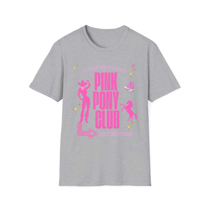 Pink Pony Club Unisex T-Shirt, Retro Graphic Tee, Fun Party Shirt, Birthday Gift, Lounge Wear, LGBTQ+ Pride Apparel